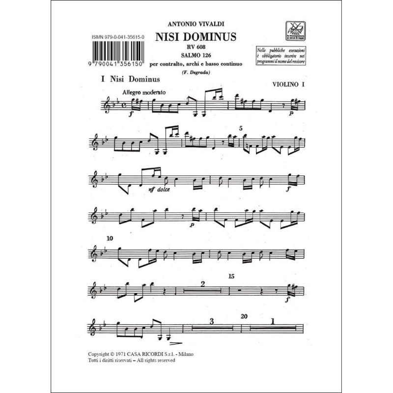 Nisi Dominus Psalm 126 Rv 608 Set Of Parts Book